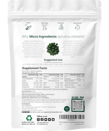 Micro Ingredients Organic Chlorella Spirulina 3000mg Tablets & Vitamin D3 5000iu + K2 100mcg Bundle 2 Pack | Cracked Cell Wall Rich in Vegan Protein & Chlorophyll | Essential Sunshine Vitamins - Buy Online on GoSupps.com