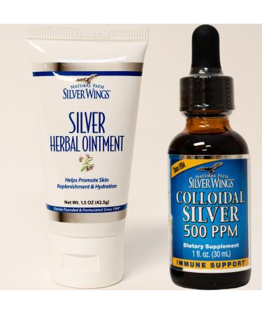 Natural Path Silver Wings Supplements - Colloidal Silver 500 ppm (1 oz / 30 ml) Immune Support Plus Herbal Ointment 250 ppm (1.5 oz)