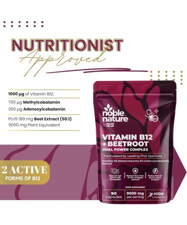 Beetroot & Vitamin B12 Complex 9000mg Beetroot + 1000mcg Dual B12 (Methylcobalamin & Adenosylcobalamin) Energy & Immune Support 90 Capsules UK Made (90) - Buy Online on GoSupps.com