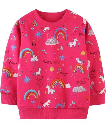 Girls Cotton Sweatshirt for Kids - Long Sleeve Casual Jumper, 1-12 Years - Rose Red - Buy Online on GoSupps.com