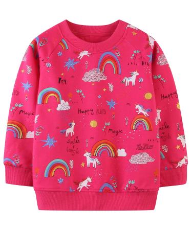 Girls Sweatshirt for Kids Cotton Top Casual Jumper Girl T Shirt Toddler Clothes Long Sleeve Pullover Age 1-12 Years 1-2 Years Rose Red