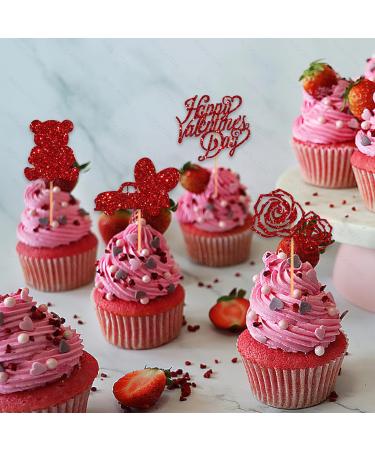 12 Pcs Valentine's Day Cupcake Toppers Glitter Sweet Love Theme Party Dessert Decoration Supplies for Wedding Engagement Bridal Shower Valentine's Day Party Use Valentines Day C - Buy Online on GoSupps.com