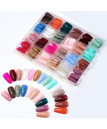 576PCS Coffin Press on Nails Medium Length 24 Solid Color Acrylic False Nails Set Short Ballerina Fake Nails Full Cover Acrylic False Nail tips for Nail Art DIY Medium Coffin