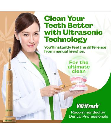 VeriFresh Sonic Bamboo Toothbrush with Castor Oil Bristles - 2 Biodegradable Bamboo Heads | Replacement Heads Available - Buy Online on GoSupps.com