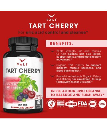 VALI Tart Cherry Uric Acid Cleanse - Joint & Muscle Support Supplement with Organic Celery, Bilberry Extract - 60 Veggie Capsules - Buy Online on GoSupps.com