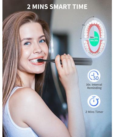 AUFIIT Electric Toothbrush for Adults - Sonic, Rechargeable, 5 Modes, Smart Timer, 8 Brush Heads - Black - Buy Online on GoSupps.com