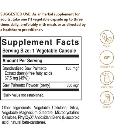 Solgar Saw Palmetto Berry Extract 180 Veg Capsules | Natural Prostate Support - Buy Online on GoSupps.com