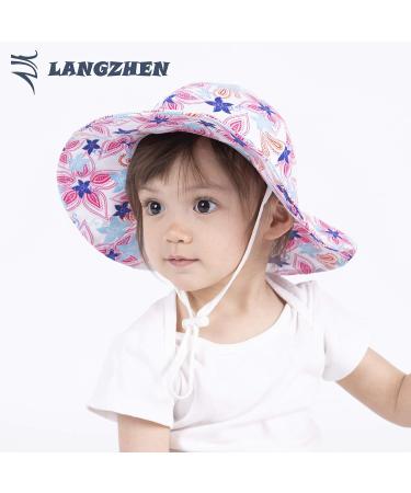 LANGZHEN Baby Girls Beach Sun Hat with Chin Strap | Adjustable Toddler Kids Wide Brim Summer Play Hat | Maple Leaves Design | 1-2 Years - Buy Online on GoSupps.com