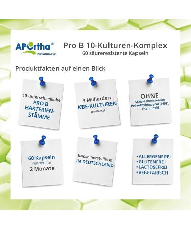Aportha Pro B - 10 Cultures 60 Capsules | Stomach Stable Allergen-Free Gluten-Free Lactose-Free Vegetarian Probiotic Supplements - Buy Online on GoSupps.com