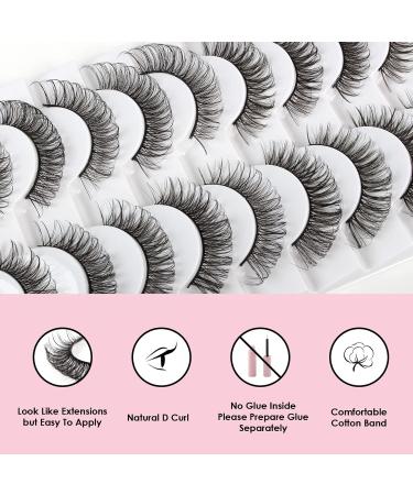 Glowing Win 3D Effect Russian Strip Lashes - 10 Pairs D Curl Cat Eye Fake Eyelashes | Reusable Wispy Short Lashes - Buy Online on GoSupps.com