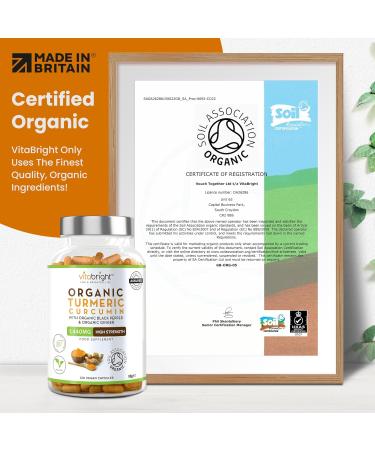 Organic Turmeric Curcumin 1440mg with Black Pepper & Ginger - Soil Association Certified - 120 Vegan Capsules - Made in UK by VitaBright - Buy Online on GoSupps.com