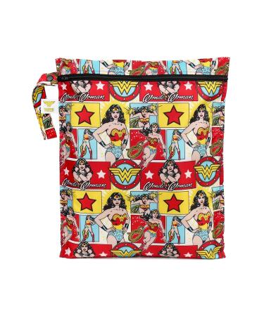 Bumkins Waterproof Wet Bag, Washable, Reusable for Travel, Beach, Pool, Stroller, Diapers, Dirty Gym Clothes, Wet Swimsuits, Toiletries, 12x14  DC Comics Wonder Woman