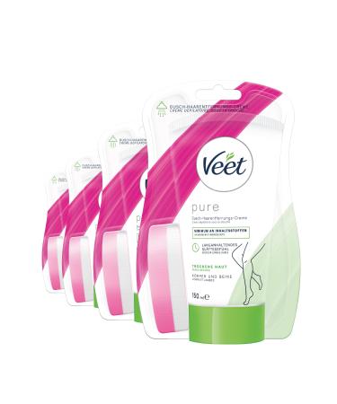 Shower depilatory cream 4-pack with dry skin for use in the shower Veet shower hair removal cream dry skin 4x150ml 150 ml (4 Pack)