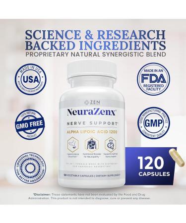 Zen Nutrients 1200mg Alpha Lipoic Acid R Matrix + Benfotiamine + B Complex Nerve Support - NeuraZenX Neuropathy Support Supplement with L-Carnitine and Turmeric (120 Capsules) - Buy Online on GoSupps.com