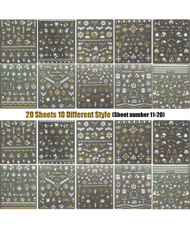 3D Nail Art Stickers Gold/Diamond Design - Luxury Self-Adhesive Decals for Women & Girls - Salon Quality Metallic Nail Stickers - Includes Nail Tweezers - 11-20 Sheets - Buy Online on GoSupps.com