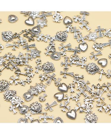 COOSLIM 150pcs 3D Cross Nail Charms - Chrome Metal Silver Art Charms for DIY Manicure - Gothic Retro Punk Design - 15 Colors - Buy Online on GoSupps.com