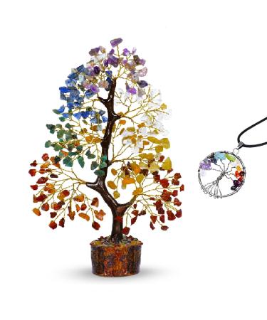 PYOR Seven Chakra Tree Tree of Life Necklace Crystals and Healing Stones Money Tree Healing Crystals Feng Shui Tree 7 Chakras Gemstone Pendant Mother's/Father's Day Spirtual Things Seven Chakra-4