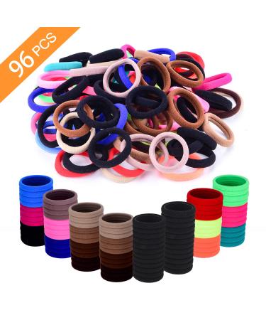 Seamless Cotton Hair Ties - 96pcs | Elastic Hair Bands for Women & Girls | No Crease Ponytail Holders in 15 Colors - 8mm Thick - Buy Online on GoSupps.com