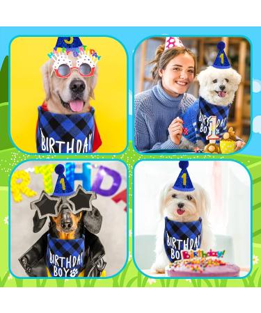 Cobee Dog Birthday Bandana Hat Number Set 10 Pieces Dog Boy Birthday Party Supplies Pet Bandana Party Bling Hat with 8 Glitter Number for Small Medium Large Dogs Blue - Buy Online on GoSupps.com