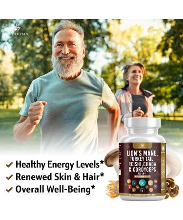 Mushroom Supplement with Lion's Mane Turkey Tail Reishi Cordyceps Chaga Marshmallow Root - 180 Count 180 Capsules (Pack of 3) - Buy Online on GoSupps.com