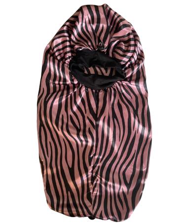 YUPs Long Sleeping Silk Satin Adjustable Hair Bonnet with Ties for Long Hair and Long Braids One Size-L Pink Zebra