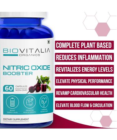 Biovitalia Organics Nitric Oxide L-Arginine Capsules - Energy Support & Immunity Boost | Muscle Growth Supplement for Men & Women - 60 Vegan Capsules - Buy Online on GoSupps.com