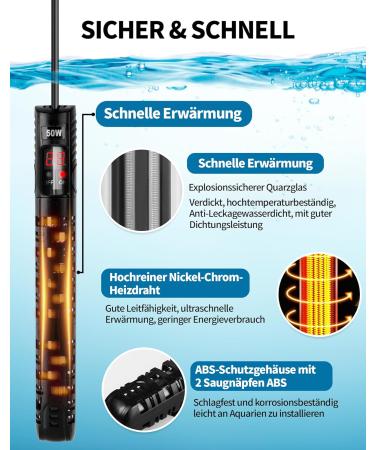 Buy Netonda 50W Aquarium Heater - Digital LED Temperature Control for 10-50L Fish & Turtle Tanks | Best for Freshwater & Saltwater - Buy Online on GoSupps.com