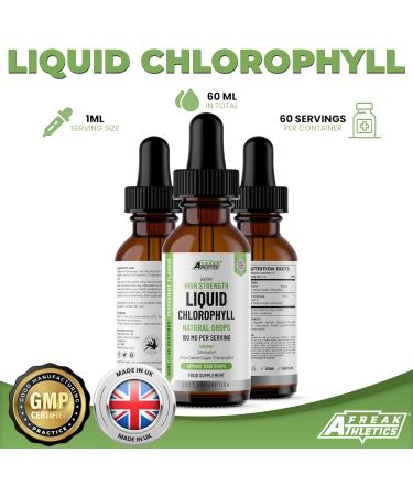 High Strength 100mg Liquid Chlorophyll Drops - 60ml for 60 Servings - 2 Month Supply - Made in UK - Buy Online on GoSupps.com