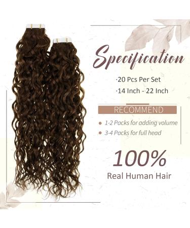 Runature Remy Tape In Hair Extensions - Brown Curly Invisible 14 Inch (35cm) Real Hair - 20 Pieces | 50g TP#4-NW - Buy Online on GoSupps.com