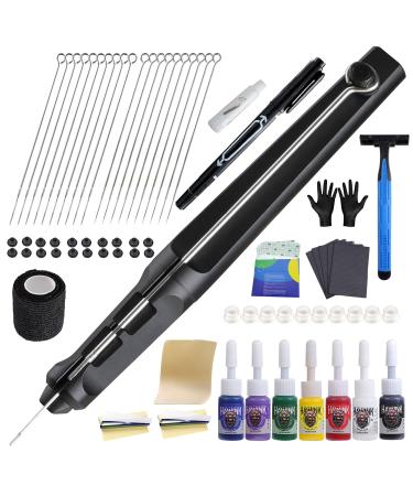 HAWINK Hand Tattoo Poke Stick Kit DIY Tattoo Tool Kit with 7 Ink 20 PCS Needles Aluminum Alloy Pen GK-HW801TN01-1