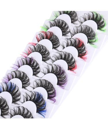 Colored Eyelashes Fluffy Eye Lashes with Color Colorful D Curl Strip Lashes Look Like Extensions 5D Mink Natural Wispy Salon Perfect False Eyelashes Pack 8 Pairs By GODDVENUS A-D Curl Colored Lash