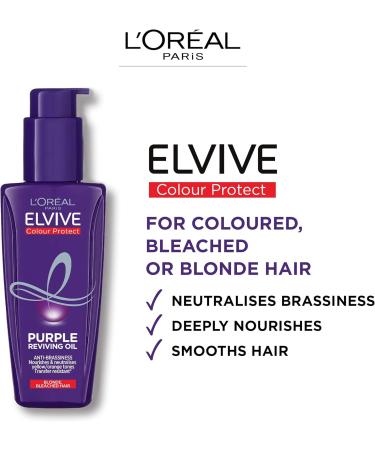L'Oreal Paris Elvive Colour Protect Purple Anti-Brassiness Hair Oil For Highlighted Brunette Blonde & Grey Hair 100ml - Buy Online on GoSupps.com