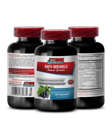 Resveratrol Pills - Anti-Wrinkle Pills - Best Anti Aging Skin Care Collagen Supplements resveratrol hyaluronic Acid l-glycine DMAE Anti Aging Supplement Anti Wrinkle for face 1 Bottle 60 Caps