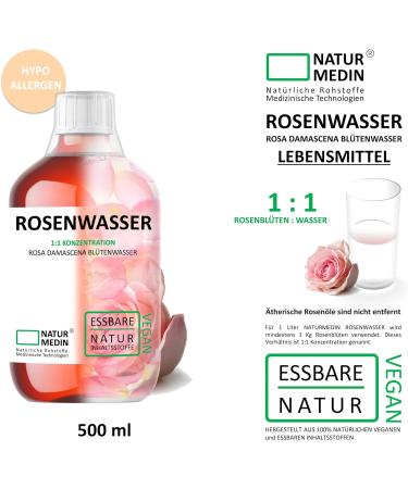500 ml Food Grade Rose Water - Hypoallergenic & 100% Natural Rosa Damascena | NATURMEDIN - International Shipping Available - Buy Online on GoSupps.com
