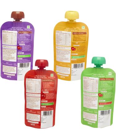 Happa Organic Food for little one Fruit Puree (Apple+Mango Mango+Banana Apple+Banana Sweet Potato+Mango+Pear) Stage 3 4 Pouches 100 Gram Each - Buy Online on GoSupps.com