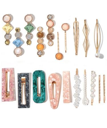Mehayi 20 pieces pearls and acrylic resin hair clips handmade hair clips marble alligator bobby pins glitter crystal geometric hair needle hair accessories gifts for women girls type d - Buy Online on GoSupps.com