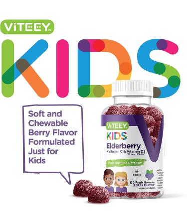 Kids Immune Support: 120 Count Sambucus Black Elderberry Gummies with Vitamin C & D - Gelatin Free, Pectin Based, Berry Flavored - Herbal Dietary Supplement - Buy Online on GoSupps.com