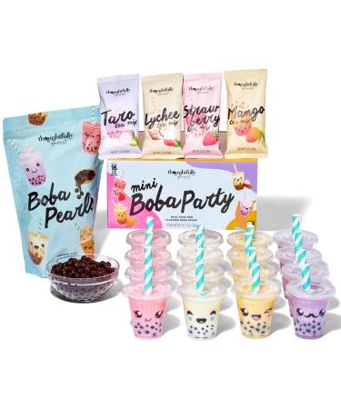 Thoughtfully Gourmet Mini Boba Party Set Makes 16 Tasting Portions Of Bubble Tea Includes 4 Flavors Boba Pearls Cups Lids And Straws