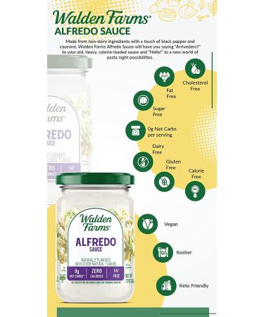Walden Farms Light Alfredo Sauce 12 oz - Sugar, Fat, Calorie & Dairy Free, Vegan Friendly - Ideal for Pasta, Noodles, Chicken & Fresh Recipes - Buy Online on GoSupps.com