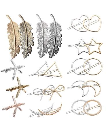 Yesland 23 pcs. Metal Hair Clips Geometric Golden Hairpins Silver Hair Clips with Hollow Circle Hair Accessories