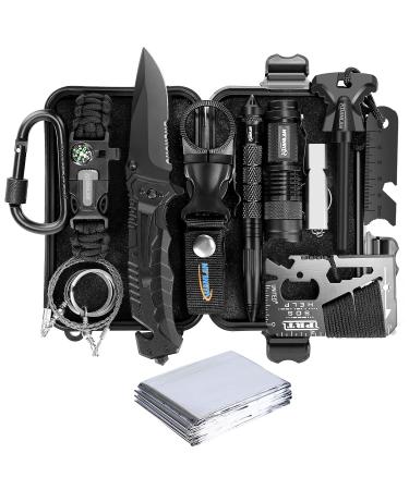 XUANLAN Emergency Survival Kit 13 in 1, Outdoor Survival Gear Tool with Survival Bracelet, Fire Starter, Whistle, Wood Cutter, Water Bottle Clip, Pen (Survival Kit 1)