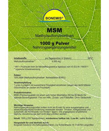 Buy Premium MSM Powder (1 kg) - 99.95% Purity No Silicon Dioxide No DMSO Residues | Bonemis - International Shipping Available - Buy Online on GoSupps.com