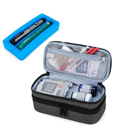 Luxja 2 Layers Insulin Case with an Ice Pack - Holds 6 Vials (10ml) or 2 Insulin Pens, Diabetic Bag with Supplies Storage Pockets, Black