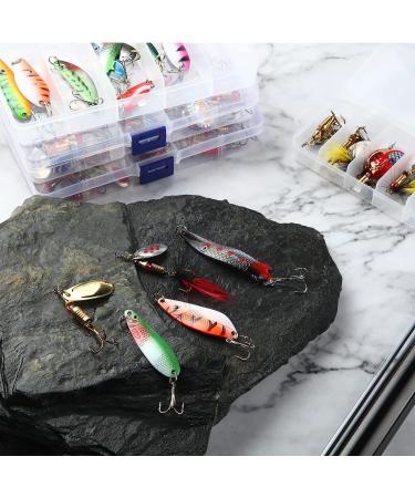 100 Pcs Fishing Lures Spinner Baits Metal Trout Spinners Kit + Tackle Box - Salmon Bass Walleye Crappie - Buy Online on GoSupps.com