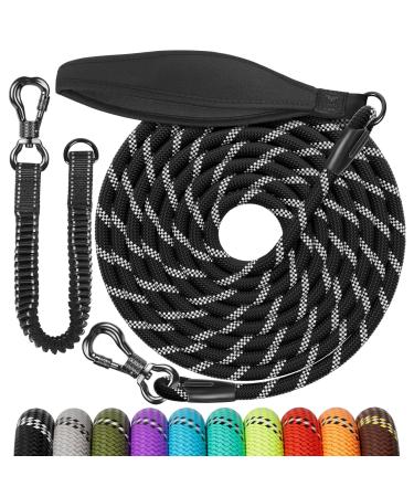Aystkniet Bungee drag line for dogs 3m 5m 10m 15m 20m 30m shock -absorbing dog leash with padded handle reflective threads lockable hook for medium large dog 15m 8mm black