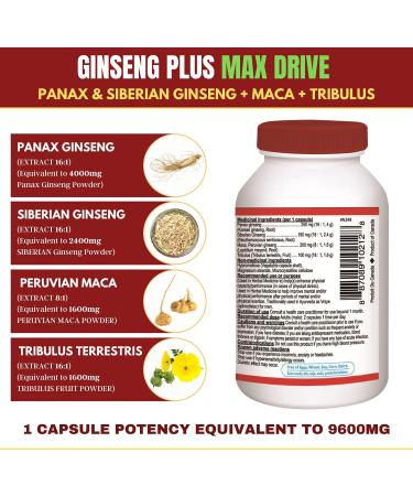 Nutridom Max Drive Supplement - Panax Ginseng Siberian Ginseng Maca Root and Tribulus Terrestris - Non GMO Gluten free - 60 Count - Buy Online on GoSupps.com