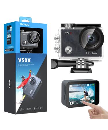 AKASO V50X Native 4K30fps WiFi Action Camera with EIS Touch Screen 4X Zoom Web Camera 131 feet Waterproof Camera Support External Mic Remote Control Sports Camera with Helmet Accessories