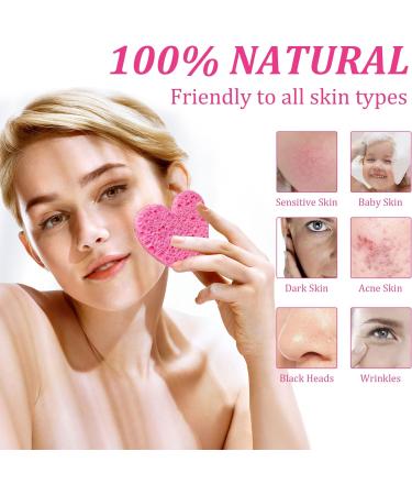 60-Count Kickleen Heart Shape Facial Sponges | 100% Natural Compressed Cellulose | Facial Cleansing, Exfoliating, Makeup and Mask Removal | Reusable Spa Sponges | Skin Massage (Pink) - Buy Online on GoSupps.com