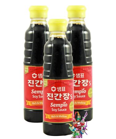 YOAXIA - 3 SPACK - 3x 500ml Sempio Jin S soy sauce/Korean soy sauce/soy sauce/Without use of genetic modification techniques + a small lucky trailer Free Soy 500 ml (3 Pack)