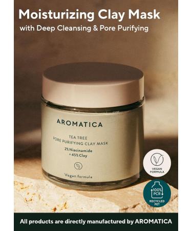 AROMATICA Tea Tree Pore Purifying Clay Mask - Deep Cleansing Vegan Formula with 2% Niacinamide & 45% Clay - Natural & Cruelty-Free - Buy Online on GoSupps.com